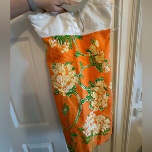 Vintage Lily Pulitzer Strapless Orange and White Dress, Women’s Size 8